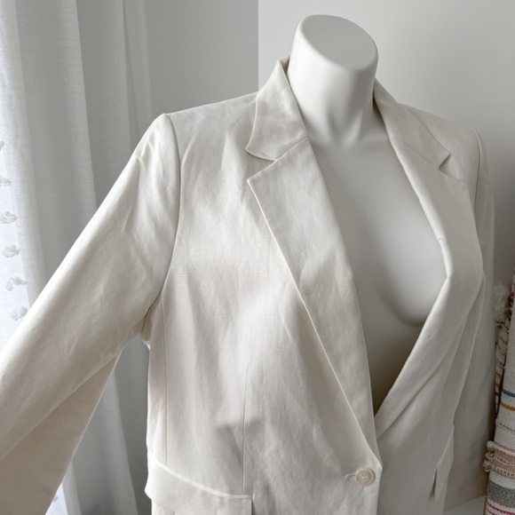 H&M Ivory Linen Blend Oversized Slouchy Neutral Casual Blazer Women’s Size XL - Picture 2 of 9